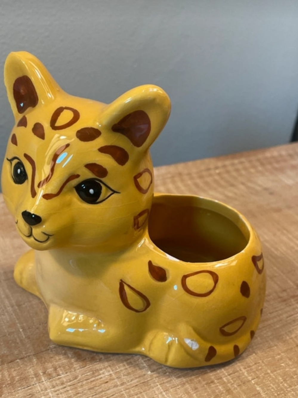 Yellow Ceramic Leopard Planter Pot - Decorative Animal Accent